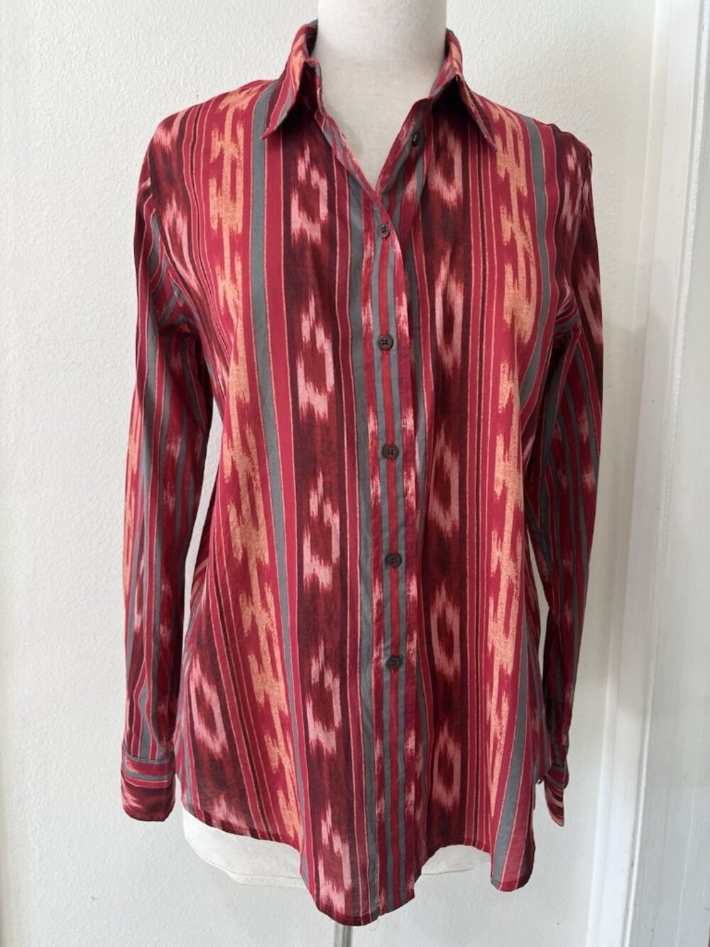 Ralph Lauren Large Red Ikat Cotton Button Up Shirt Southwestern Tribal Western - Picture 4 of 12